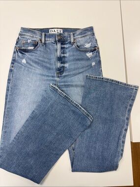 DAZE Women's Medium Blue High-Rise Flare Jeans